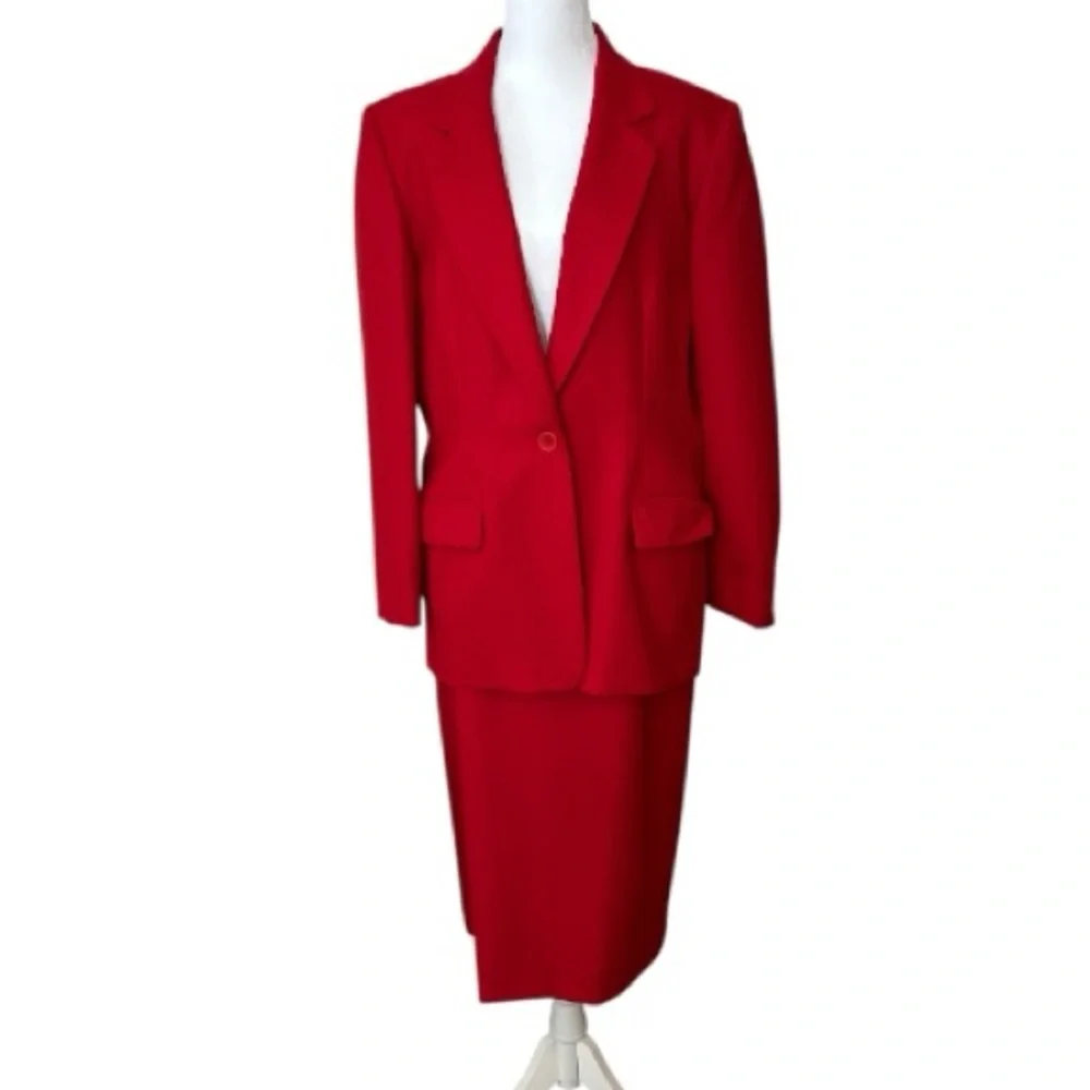 Vintage Pendleton Red Virgin Wool Skirt Suit Set Woolmark Size 10